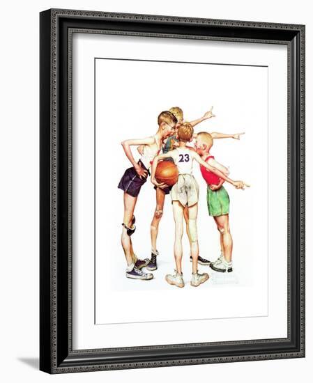 Four Sporting Boys: Basketball-Norman Rockwell-Framed Giclee Print