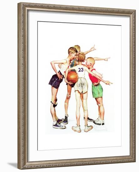 Four Sporting Boys: Basketball-Norman Rockwell-Framed Giclee Print