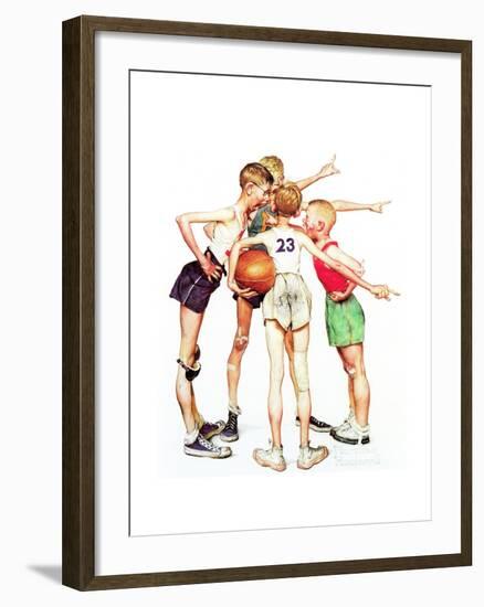 Four Sporting Boys: Basketball-Norman Rockwell-Framed Giclee Print