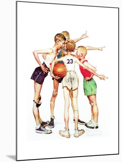 Four Sporting Boys: Basketball-Norman Rockwell-Mounted Giclee Print