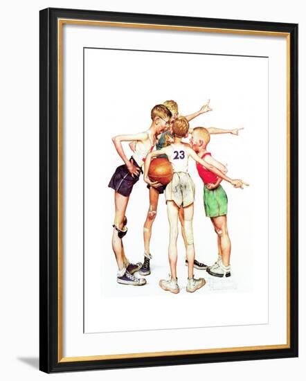 Four Sporting Boys: Basketball-Norman Rockwell-Framed Giclee Print