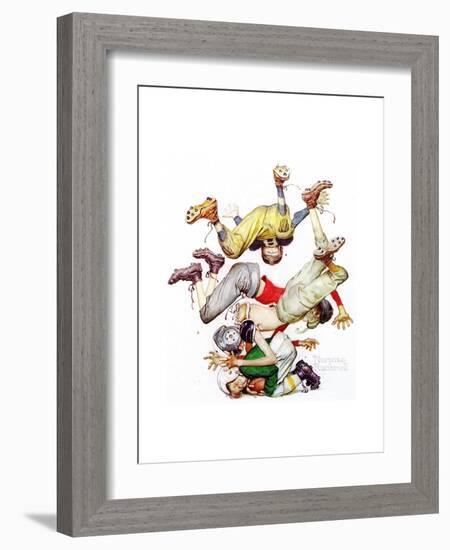 Four Sporting Boys: Football-Norman Rockwell-Framed Giclee Print