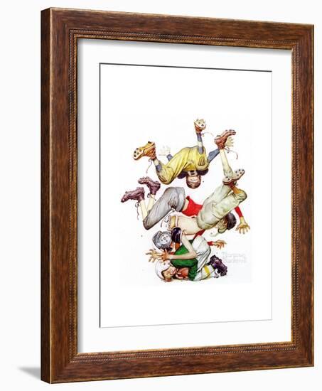 Four Sporting Boys: Football-Norman Rockwell-Framed Giclee Print