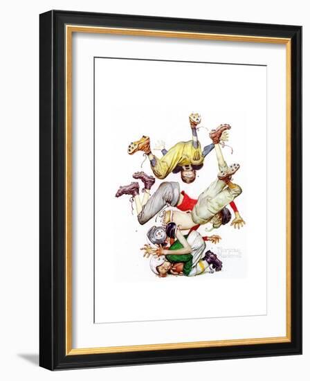 Four Sporting Boys: Football-Norman Rockwell-Framed Giclee Print