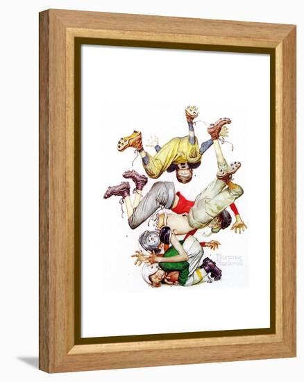 Four Sporting Boys: Football-Norman Rockwell-Framed Premier Image Canvas