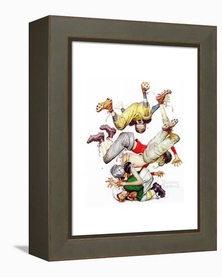 Four Sporting Boys: Football-Norman Rockwell-Framed Premier Image Canvas