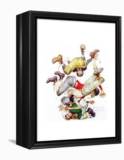 Four Sporting Boys: Football-Norman Rockwell-Framed Premier Image Canvas