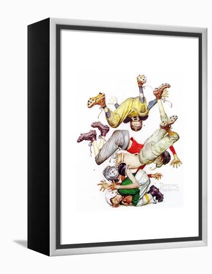 Four Sporting Boys: Football-Norman Rockwell-Framed Premier Image Canvas