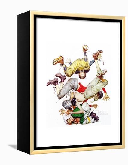 Four Sporting Boys: Football-Norman Rockwell-Framed Premier Image Canvas