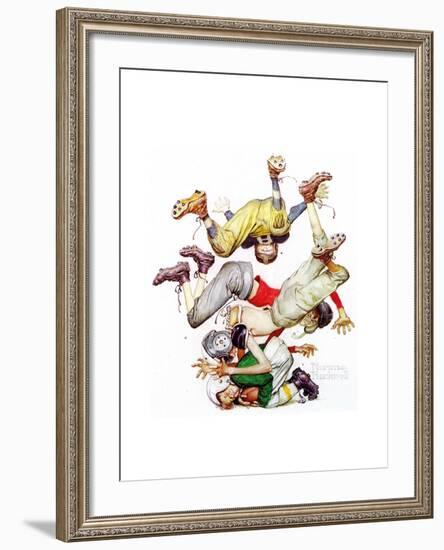 Four Sporting Boys: Football-Norman Rockwell-Framed Giclee Print