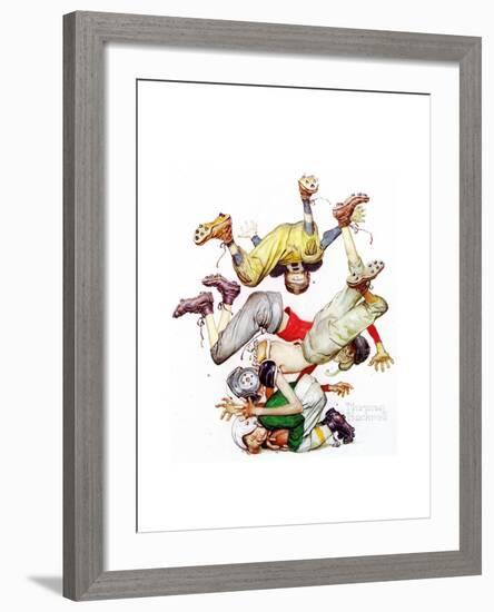 Four Sporting Boys: Football-Norman Rockwell-Framed Giclee Print