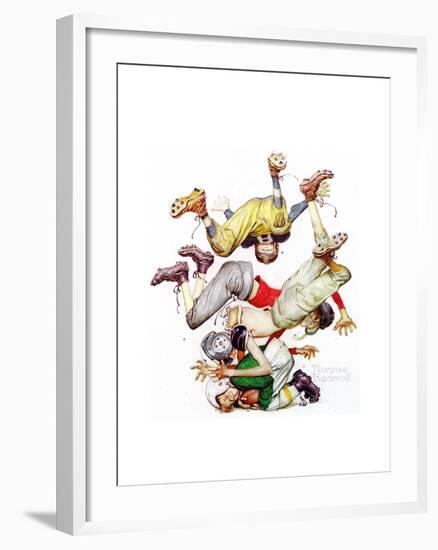Four Sporting Boys: Football-Norman Rockwell-Framed Giclee Print