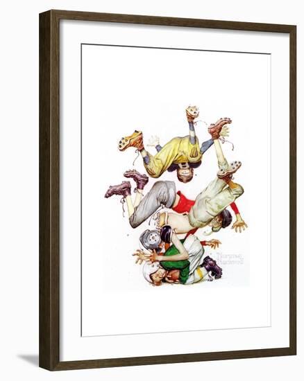 Four Sporting Boys: Football-Norman Rockwell-Framed Giclee Print