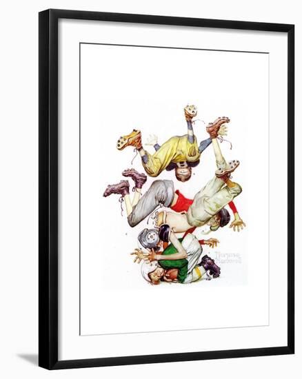 Four Sporting Boys: Football-Norman Rockwell-Framed Giclee Print