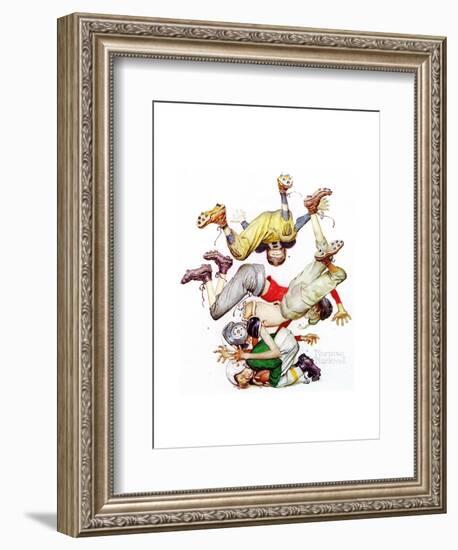 Four Sporting Boys: Football-Norman Rockwell-Framed Giclee Print