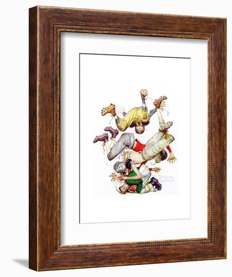 Four Sporting Boys: Football-Norman Rockwell-Framed Giclee Print