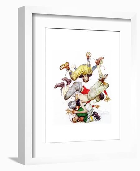 Four Sporting Boys: Football-Norman Rockwell-Framed Giclee Print