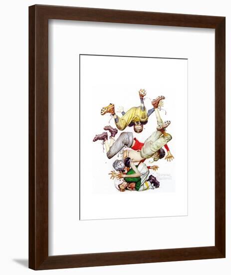 Four Sporting Boys: Football-Norman Rockwell-Framed Giclee Print