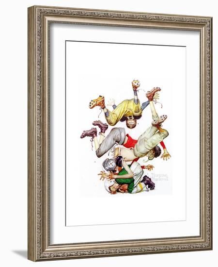 Four Sporting Boys: Football-Norman Rockwell-Framed Premium Giclee Print