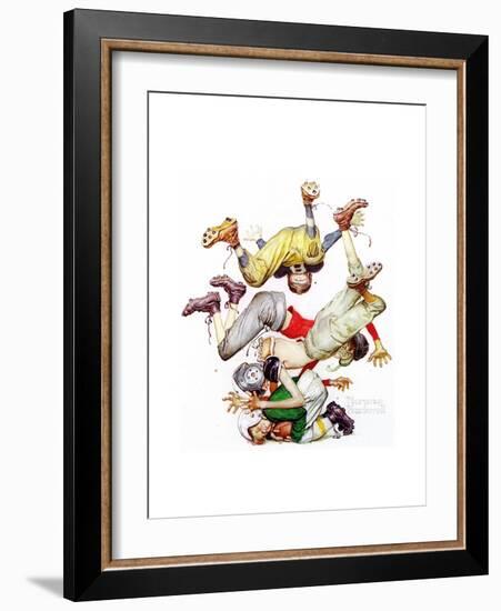 Four Sporting Boys: Football-Norman Rockwell-Framed Premium Giclee Print