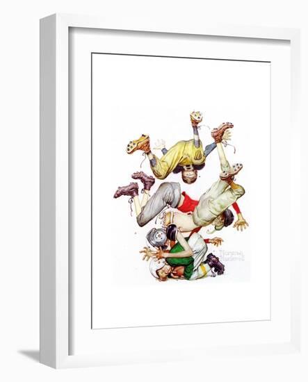 Four Sporting Boys: Football-Norman Rockwell-Framed Premium Giclee Print