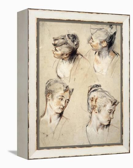 Four Studies of a Young Woman's Head-Antoine Watteau-Framed Stretched Canvas