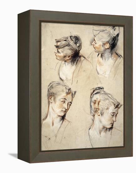Four Studies of a Young Woman's Head-Antoine Watteau-Framed Stretched Canvas