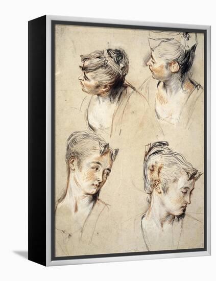 Four Studies of a Young Woman's Head-Antoine Watteau-Framed Stretched Canvas