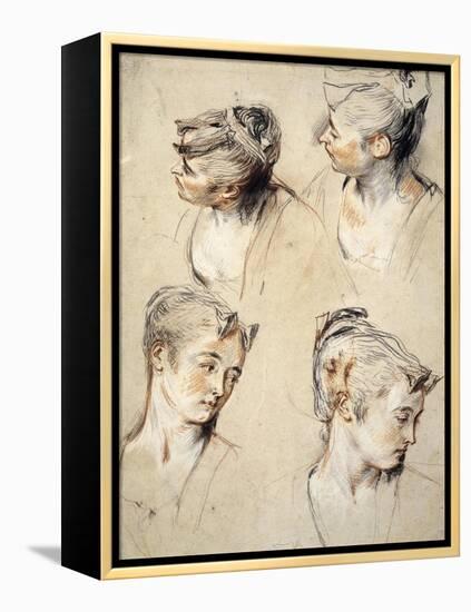 Four Studies of a Young Woman's Head-Antoine Watteau-Framed Stretched Canvas