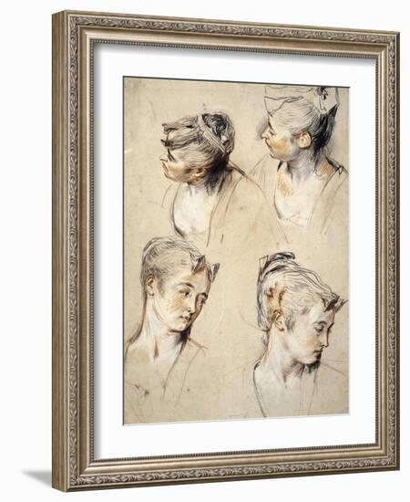 Four Studies of a Young Woman's Head-Antoine Watteau-Framed Art Print