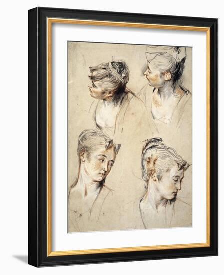 Four Studies of a Young Woman's Head-Antoine Watteau-Framed Art Print