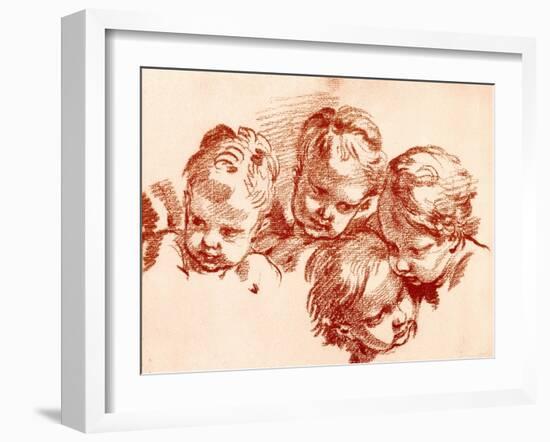 Four Studies of Children Heads-Francois Boucher-Framed Giclee Print