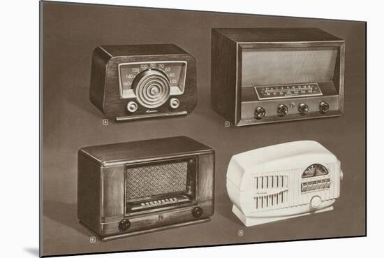 Four Table-Top Radios-null-Mounted Art Print