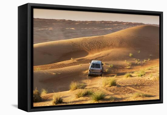 Four Wheel Drive on Desert Dunes, Wahiba, Oman, Middle East-Angelo Cavalli-Framed Premier Image Canvas