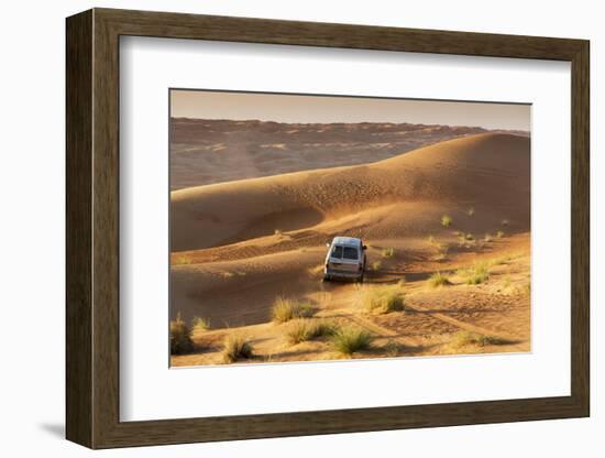 Four Wheel Drive on Desert Dunes, Wahiba, Oman, Middle East-Angelo Cavalli-Framed Photographic Print