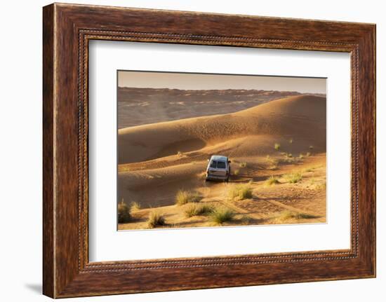 Four Wheel Drive on Desert Dunes, Wahiba, Oman, Middle East-Angelo Cavalli-Framed Photographic Print