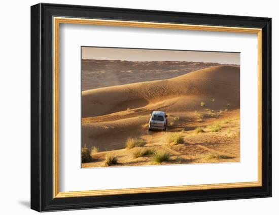 Four Wheel Drive on Desert Dunes, Wahiba, Oman, Middle East-Angelo Cavalli-Framed Photographic Print