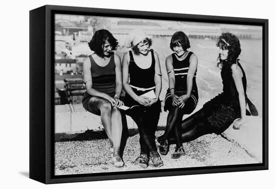 Four Women at the Beach Photograph - Atlantic City, NJ-Lantern Press-Framed Stretched Canvas