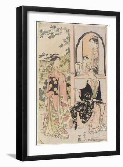 Four Women in Mitate as Ushiwaka Serenading Jo-Ruri-Hime, 1785-Torii Kiyonaga-Framed Giclee Print