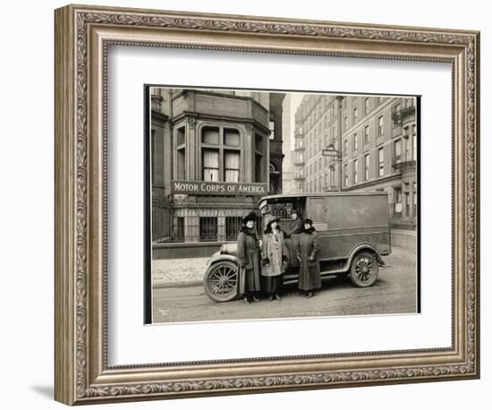 Four Women of the Motor Corps of America Standing in Front of an Ambulance (One Woman in Driver's…-Byron Company-Framed Giclee Print