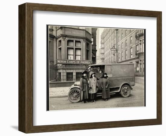 Four Women of the Motor Corps of America Standing in Front of an Ambulance (One Woman in Driver's…-Byron Company-Framed Giclee Print