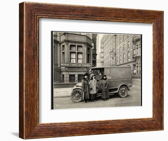 Four Women of the Motor Corps of America Standing in Front of an Ambulance (One Woman in Driver's…-Byron Company-Framed Giclee Print