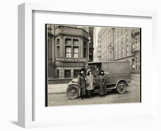 Four Women of the Motor Corps of America Standing in Front of an Ambulance (One Woman in Driver's…-Byron Company-Framed Giclee Print