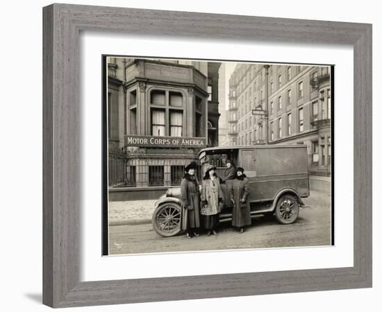 Four Women of the Motor Corps of America Standing in Front of an Ambulance (One Woman in Driver's…-Byron Company-Framed Giclee Print