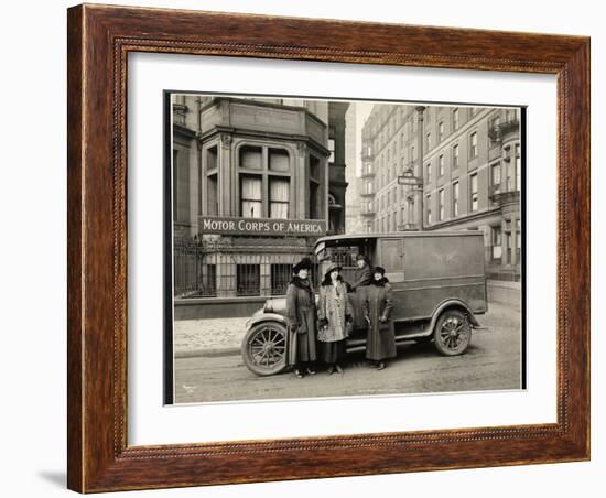 Four Women of the Motor Corps of America Standing in Front of an Ambulance (One Woman in Driver's…-Byron Company-Framed Giclee Print