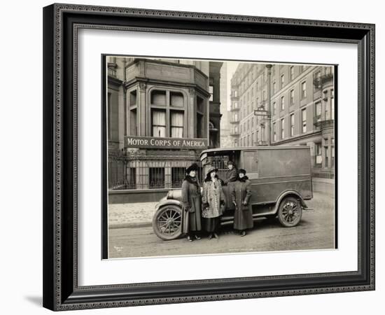 Four Women of the Motor Corps of America Standing in Front of an Ambulance (One Woman in Driver's…-Byron Company-Framed Giclee Print