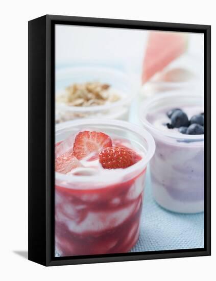 Four Yoghurts with Berries, Cereal and Watermelon-null-Framed Premier Image Canvas