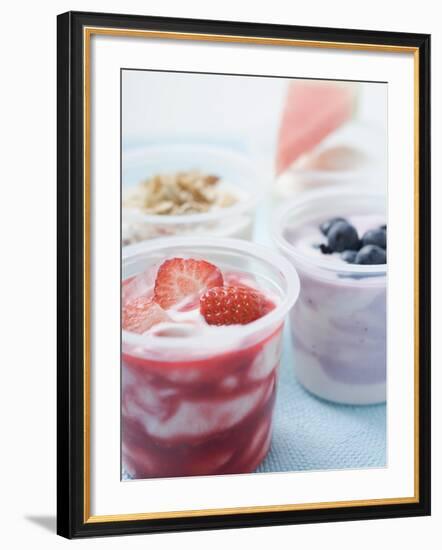 Four Yoghurts with Berries, Cereal and Watermelon-null-Framed Photographic Print