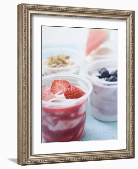 Four Yoghurts with Berries, Cereal and Watermelon-null-Framed Photographic Print