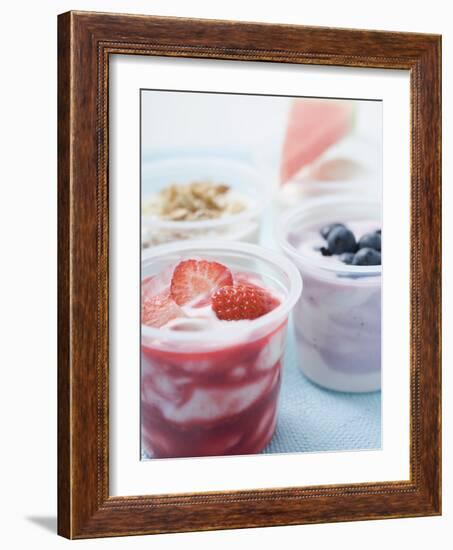 Four Yoghurts with Berries, Cereal and Watermelon-null-Framed Photographic Print
